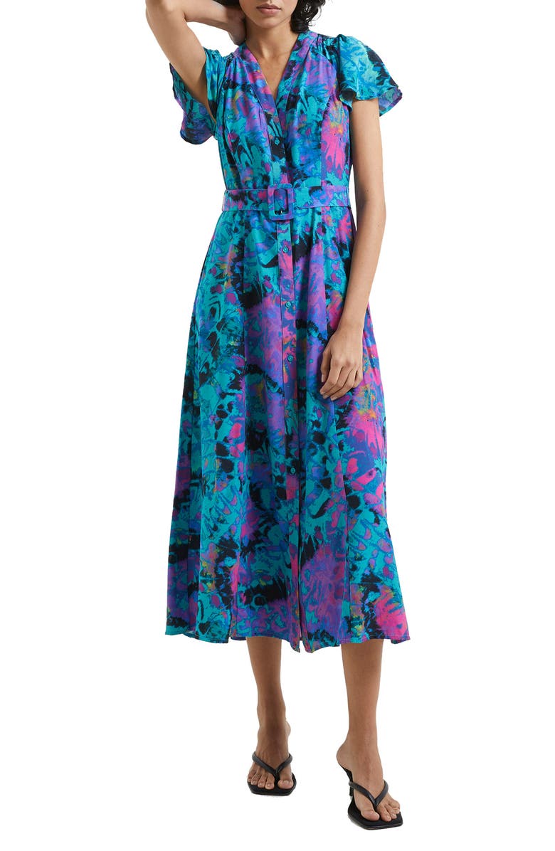 French Connection Gabriella Delph Belted Flutter Sleeve Dress, Main, color, 