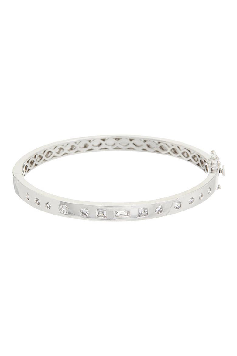 Cubic Zirconia Hinged Bangle Bracelet, Main, color, SILVER