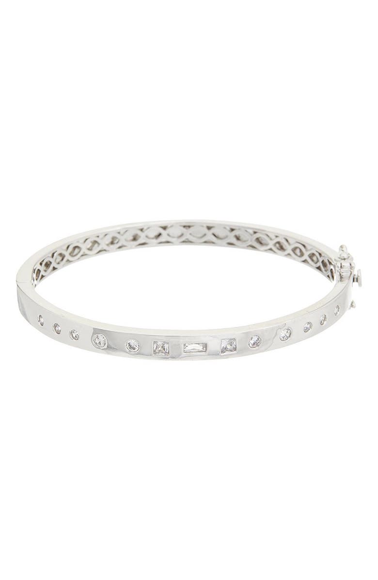 Juvell Cubic Zirconia Hinged Bangle Bracelet, Main, color, Silver