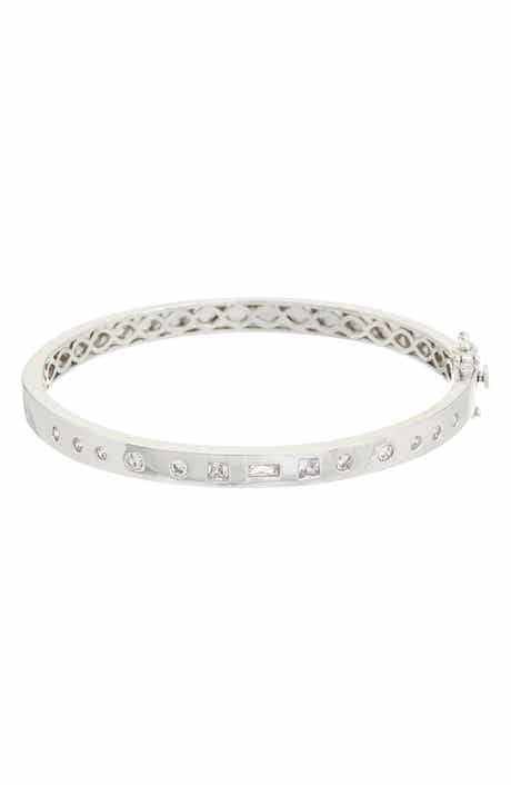 Juvell Cubic Zirconia Hinged Bangle Bracelet