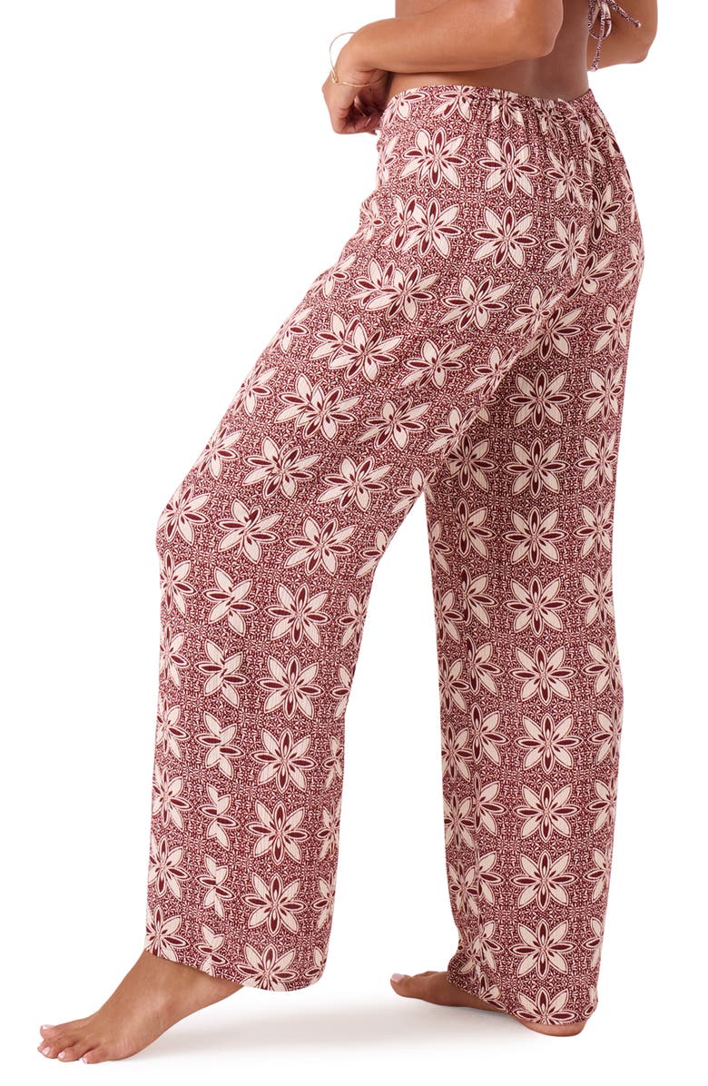 Roxy Batik Bloom Print Cover-Up Pants, Alternate, color, Port