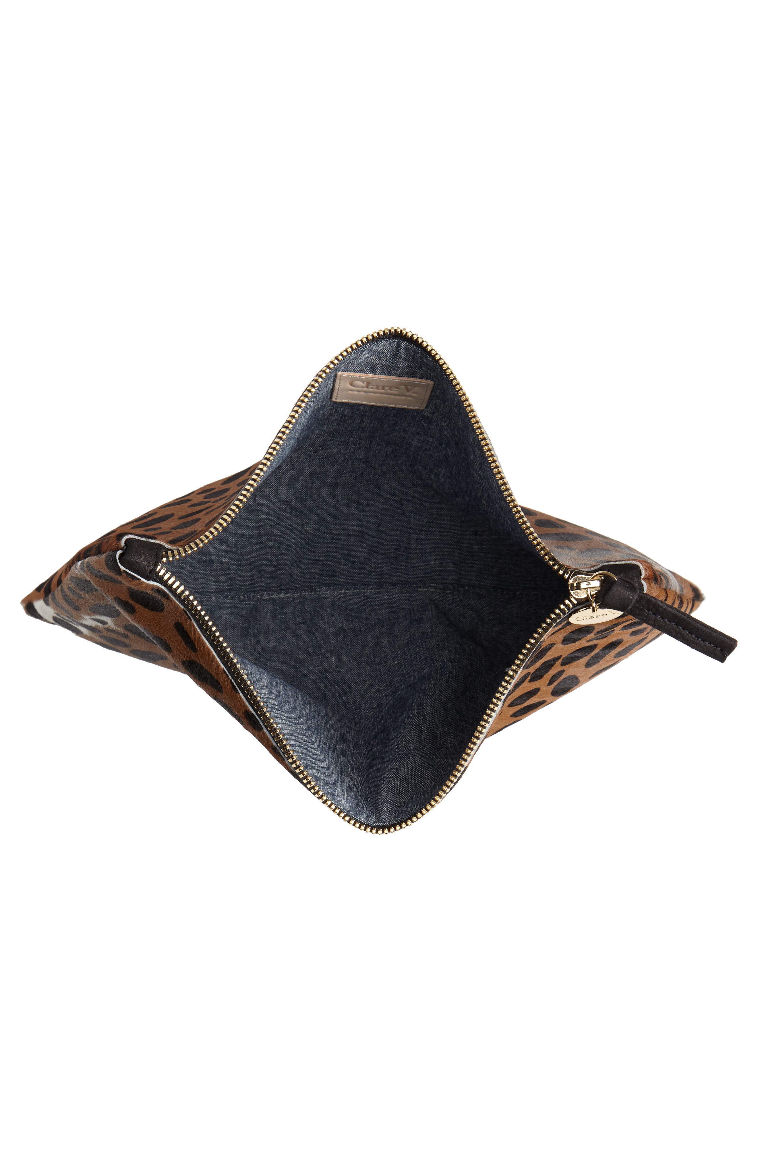 Clare V. Leopard Print Genuine Calf Hair Clutch, Alternate, color, 