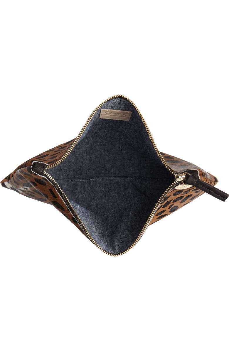 Clare V. Leopard Print Genuine Calf Hair Clutch, Alternate, color,