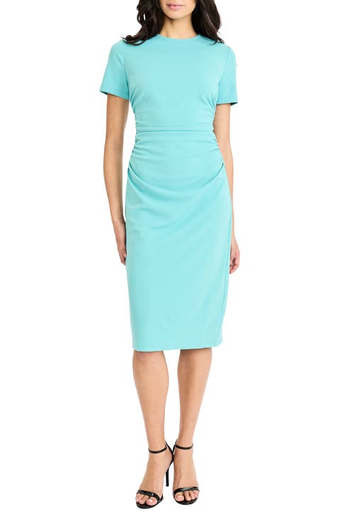 Ruched Short Sleeve Midi Dress