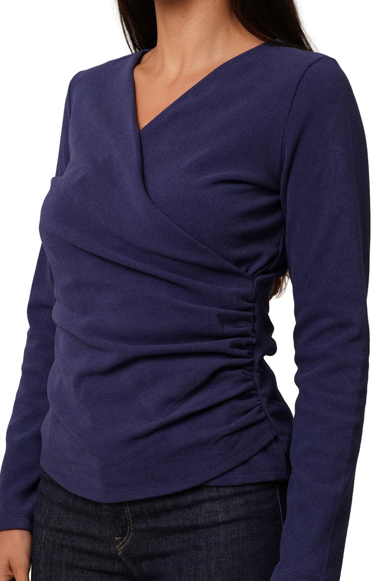 CYRUS Long Sleeve Faux Wrap Top, Alternate, color, Indigo