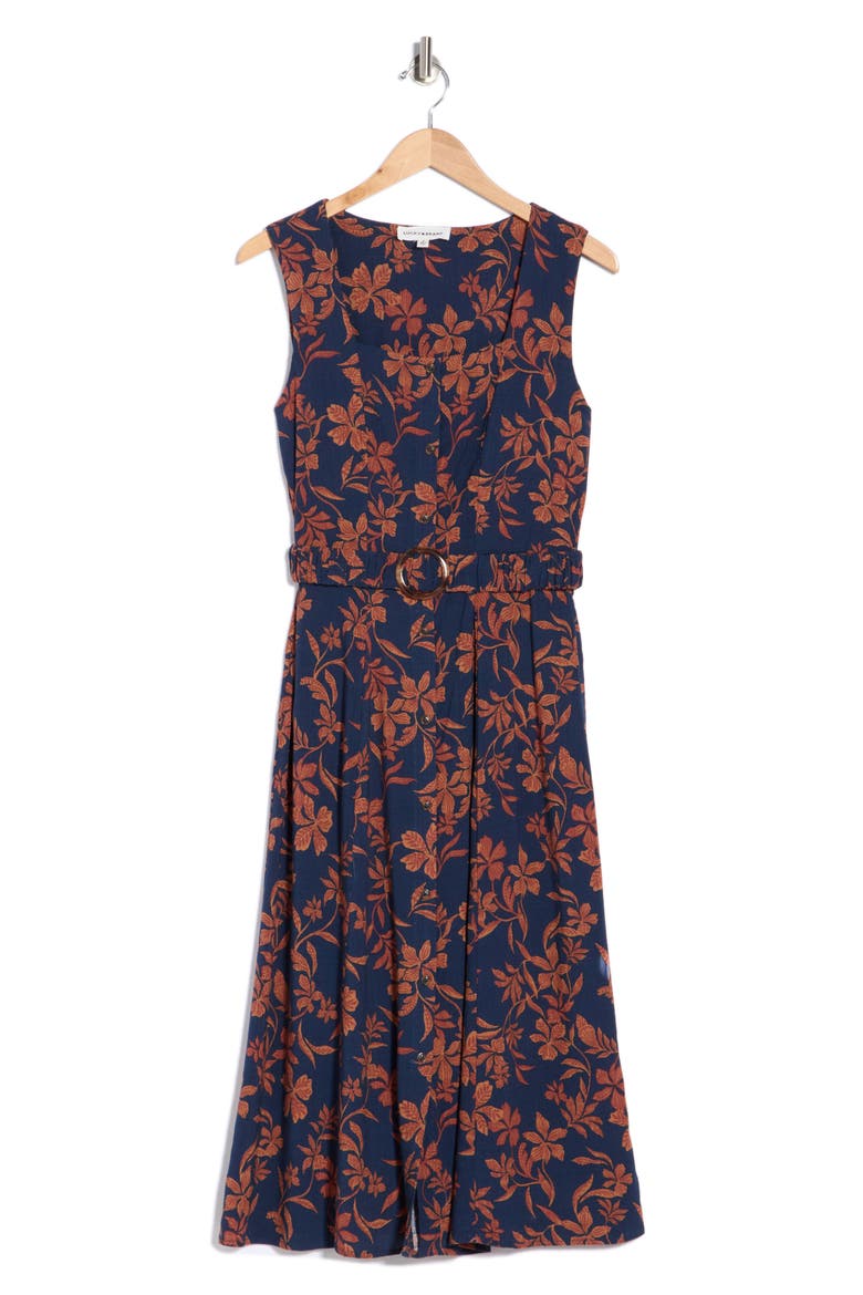 Square Neck Sleeveless Cotton Midi Dress, Main, color, DK BLUE FLORAL