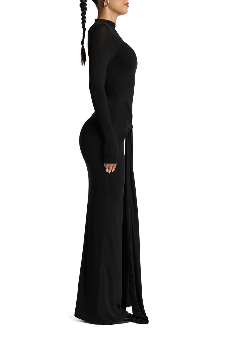 Tie Front Long Sleeve Maxi Dress, Alternate, color, BLACK