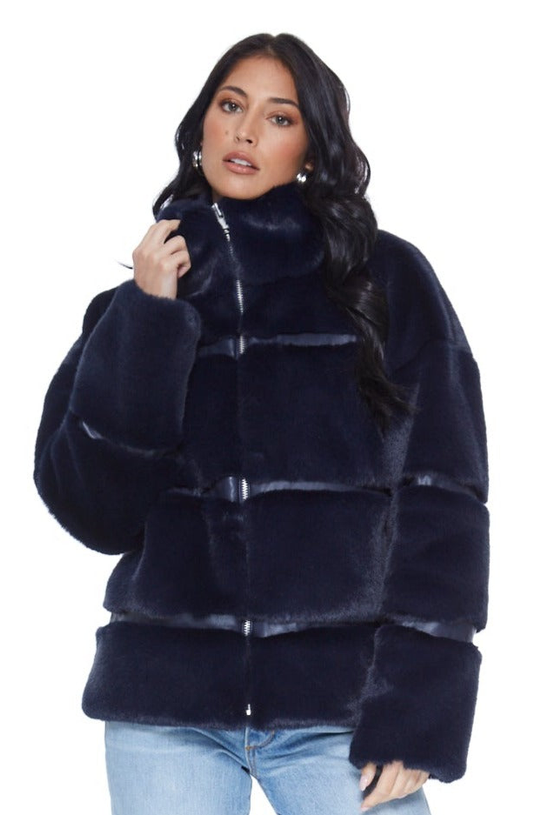 Mob Wife UnReal Leather Fur Jacket, Main, color, Navy