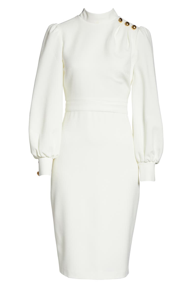 Button Shoulder Long Sleeve Dress, Alternate, color, IVORY