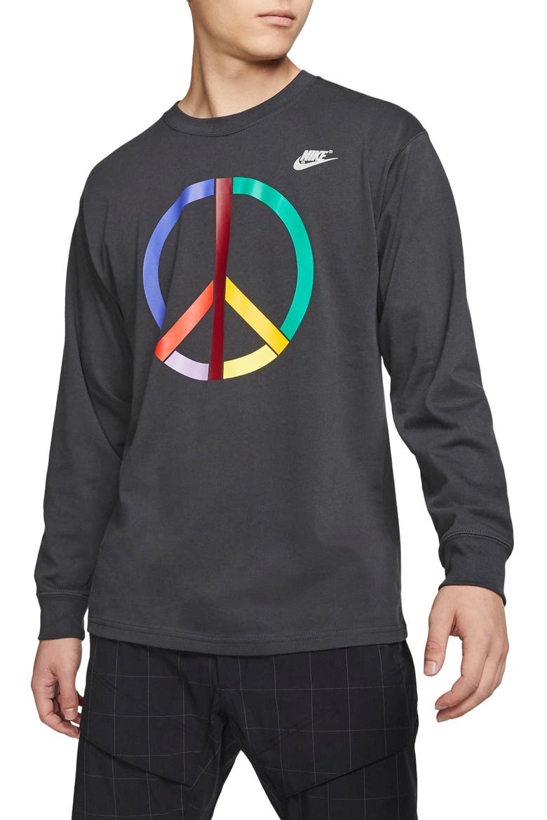 x Olivia Kim Peace Sign Long Sleeve Tee, Main, color, BLACK