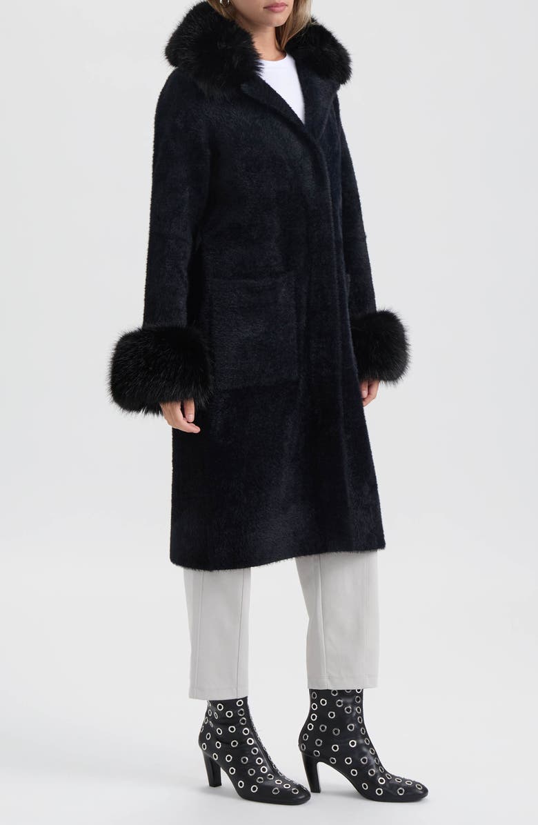 NVLT Faux Fur Trim Longline Sweater Coat, Alternate, color, 