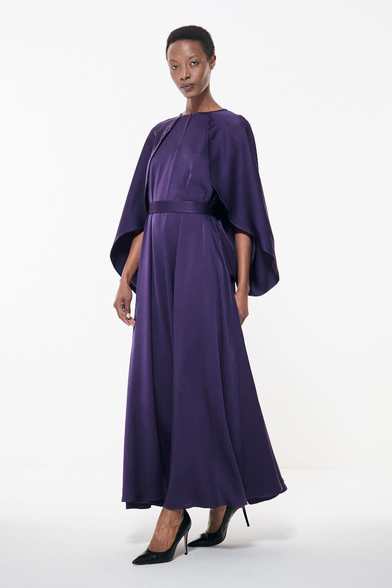 Cape Sleeve Belted Dress, Alternate, color, Dark Purple