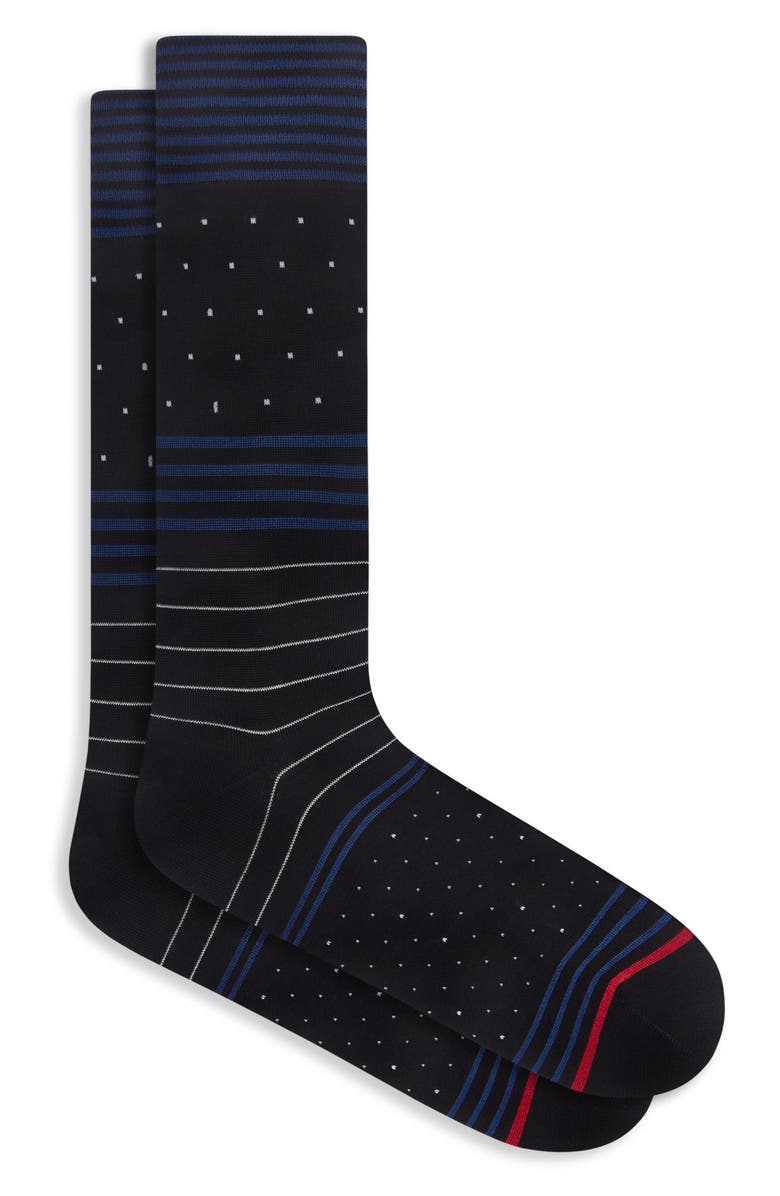 Bugatchi Stripe & Dot Mercerized Cotton Blend Dress Socks, Main, color, 