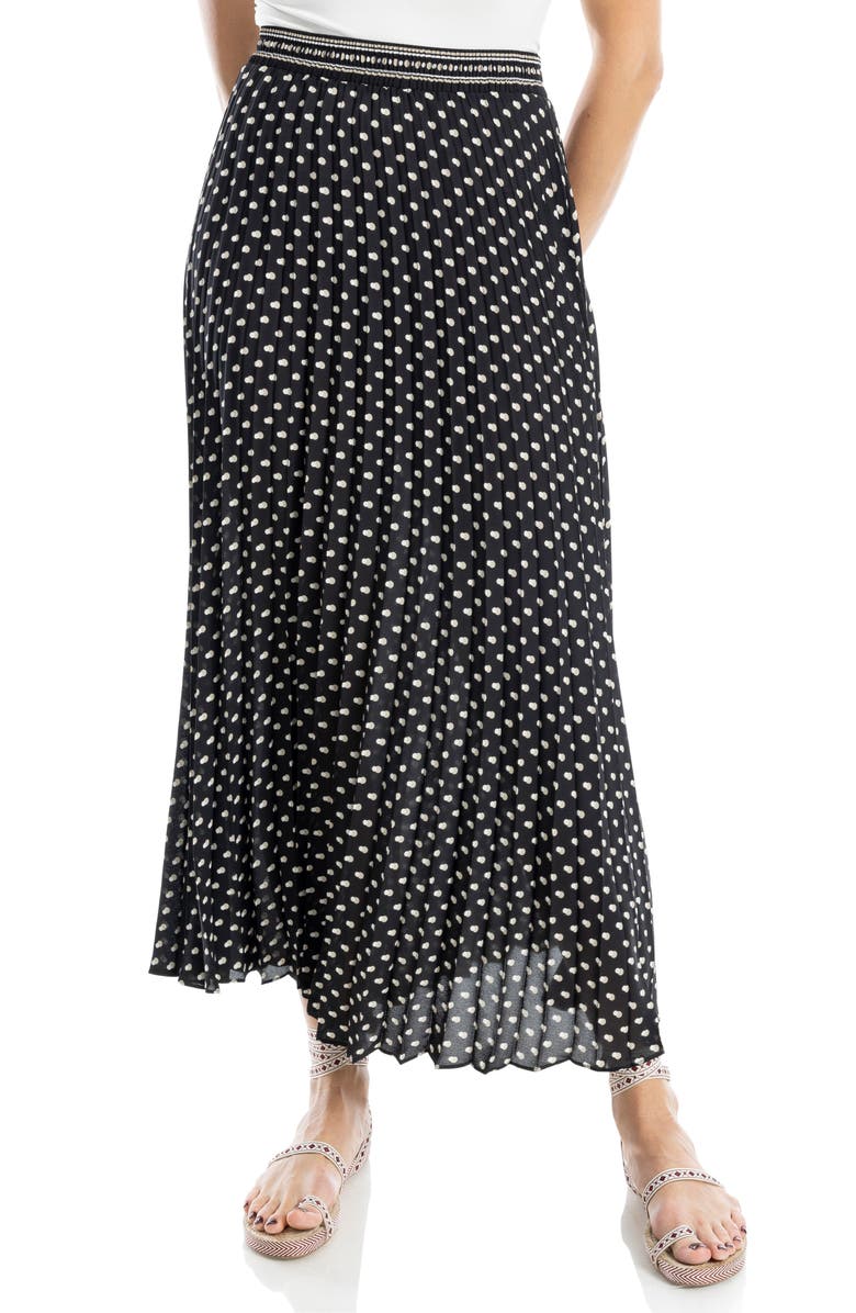MAX STUDIO Pleated Maxi Skirt, Main, color, Black/ Ecru/ Khaki Shadow