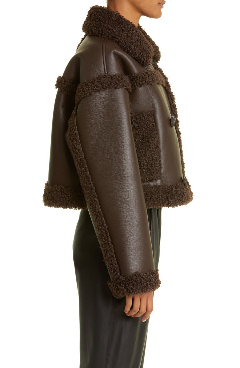 Stand Studio Kristy Double Breasted Faux Leather Crop Jacket with Faux Shearling Trim, Alternate, color, 