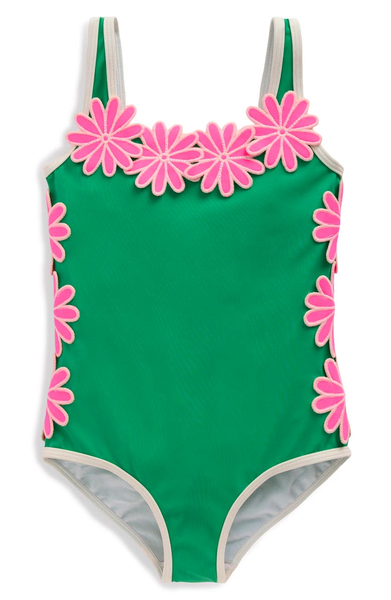 Mini Boden Kids' Appliqué One-Piece Swimsuit, Main, color, Daisy Applique