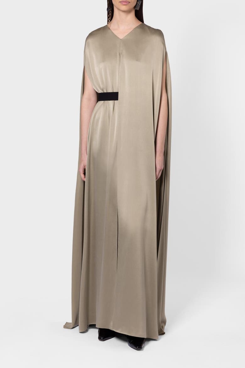 Fyeris Brushed Silk Caped Maxi Dress, Alternate, color, Poire