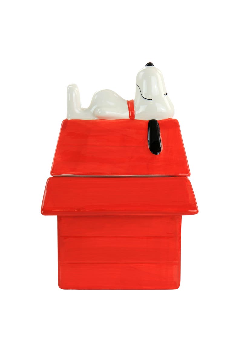 Classic Snoopy Dog House Durastone 11.2in Cooke Jar, Alternate, color, Red
