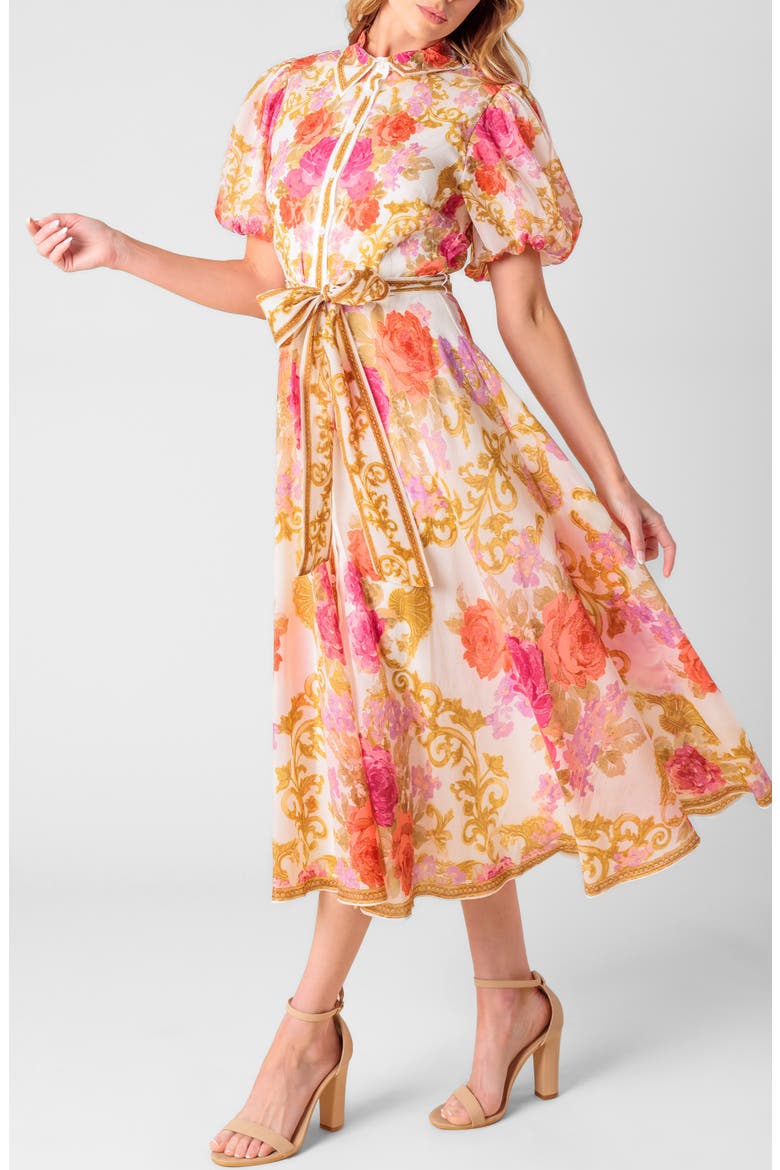 Floral Puff Sleeve Shirtdress, Alternate, color, IVORY FLORAL