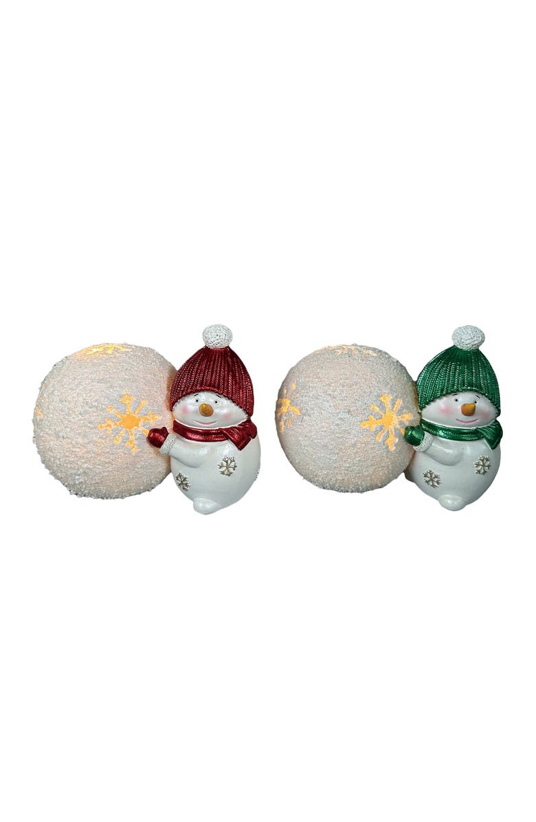 Transpac Resin LED Snowman Decor Set of 2 Multicolor Tabletop Figurines, Main, color, White