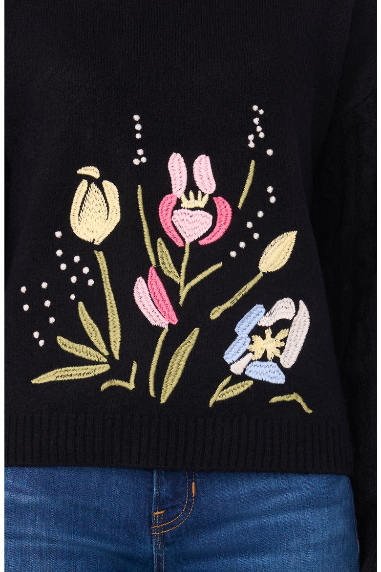 Embroidered Sweater, Alternate, color, RICH BLACK