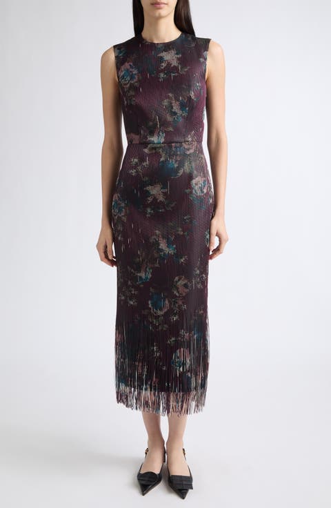 Floral Fringe Jacquard Dress
