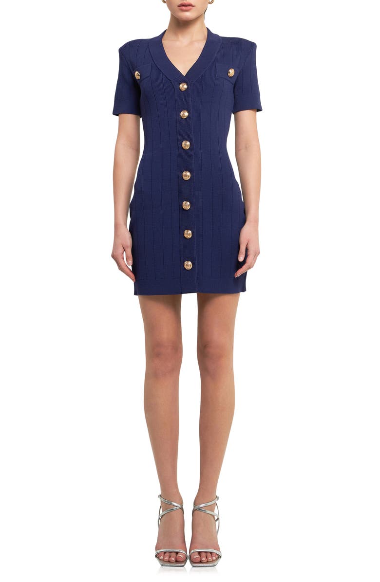 Endless Rose V-Neck Sweater Dress, Main, color, Navy
