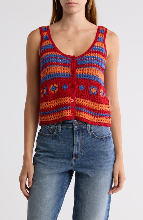 Crocheted Square Button Front Tank