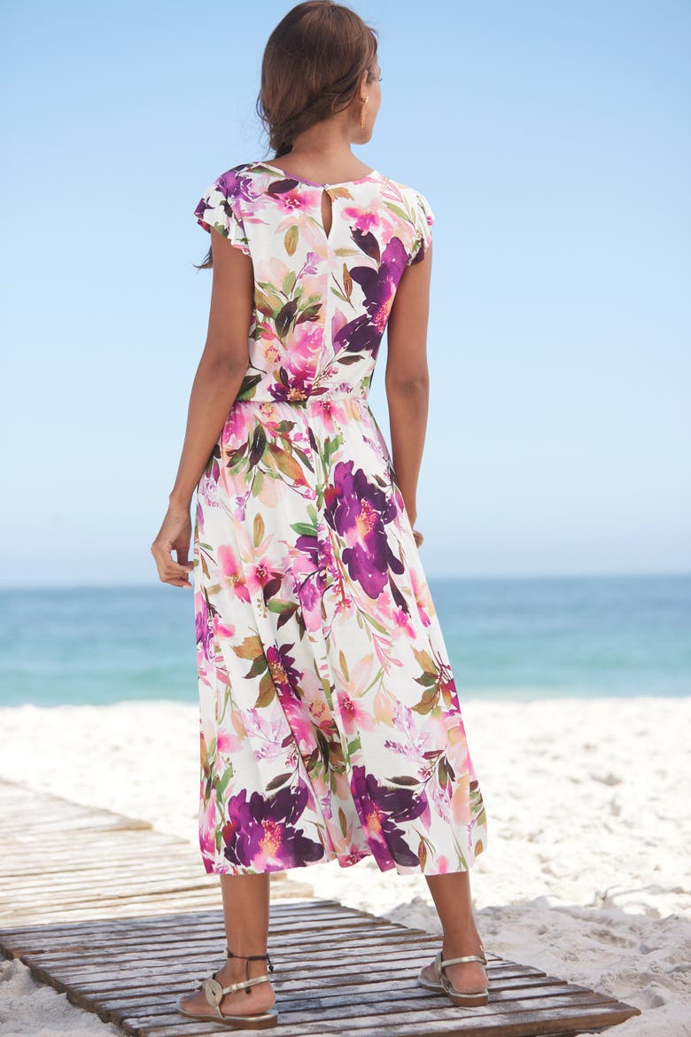 Flutter Sleeve Dress, Alternate, color, White Printed