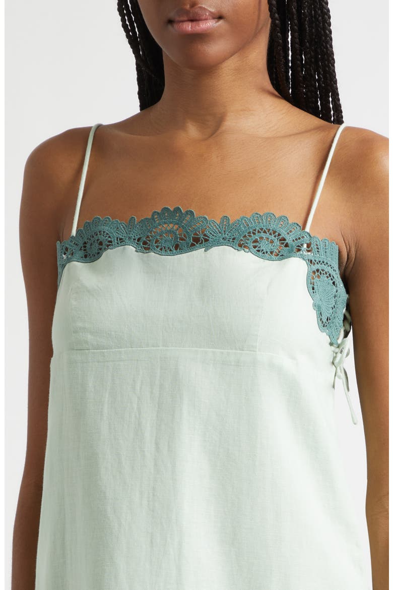 Darya Broderie Trim Side Tie Midi Dress, Alternate, color, GREEN