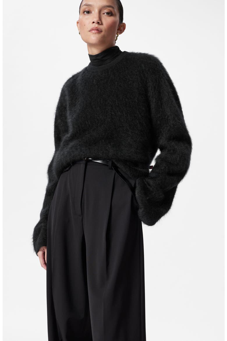 Creased Straight Leg Wool Blend Pants, Alternate, color, BLACK DARK