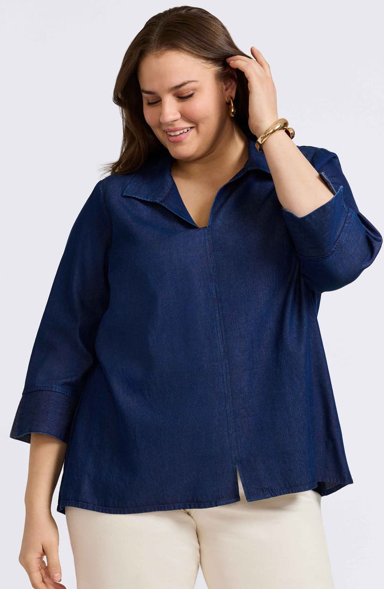 Foxcroft Agnes Denim Shirt, Alternate, color, Dark Wash