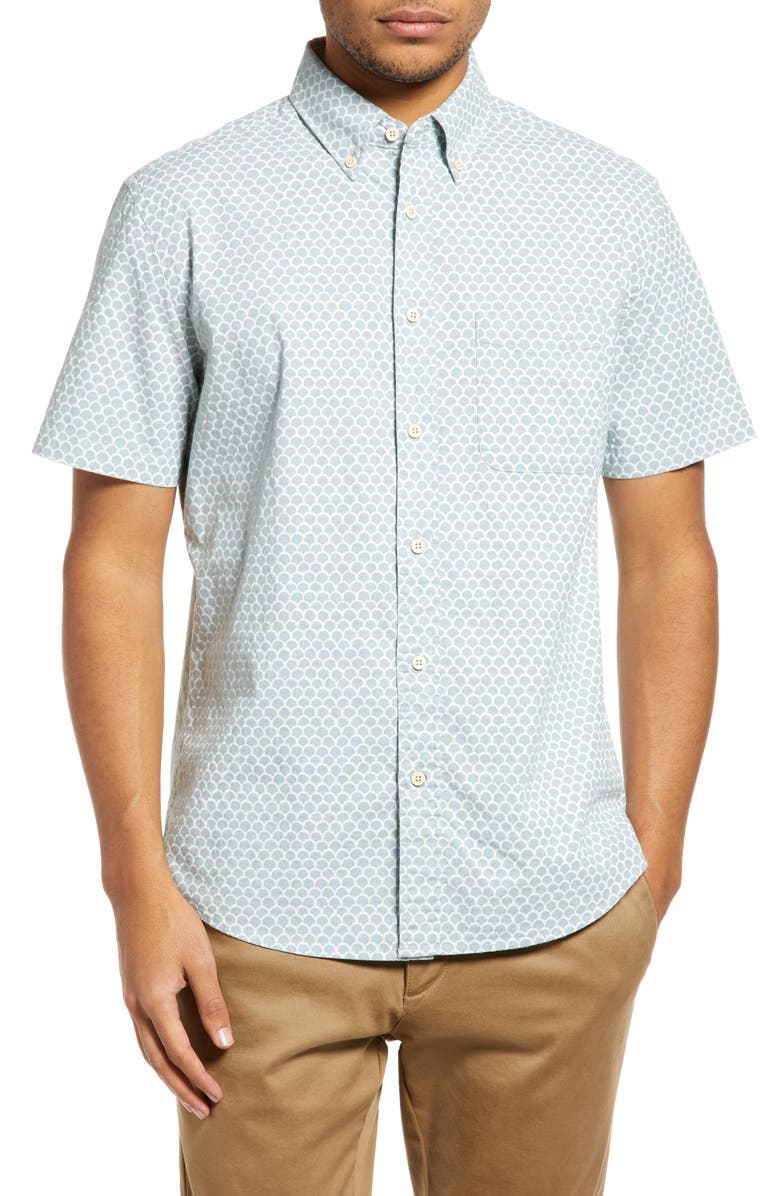 Faherty Playa Regular Fit Print Short Sleeve Button-Down Shirt, Main, color, 
