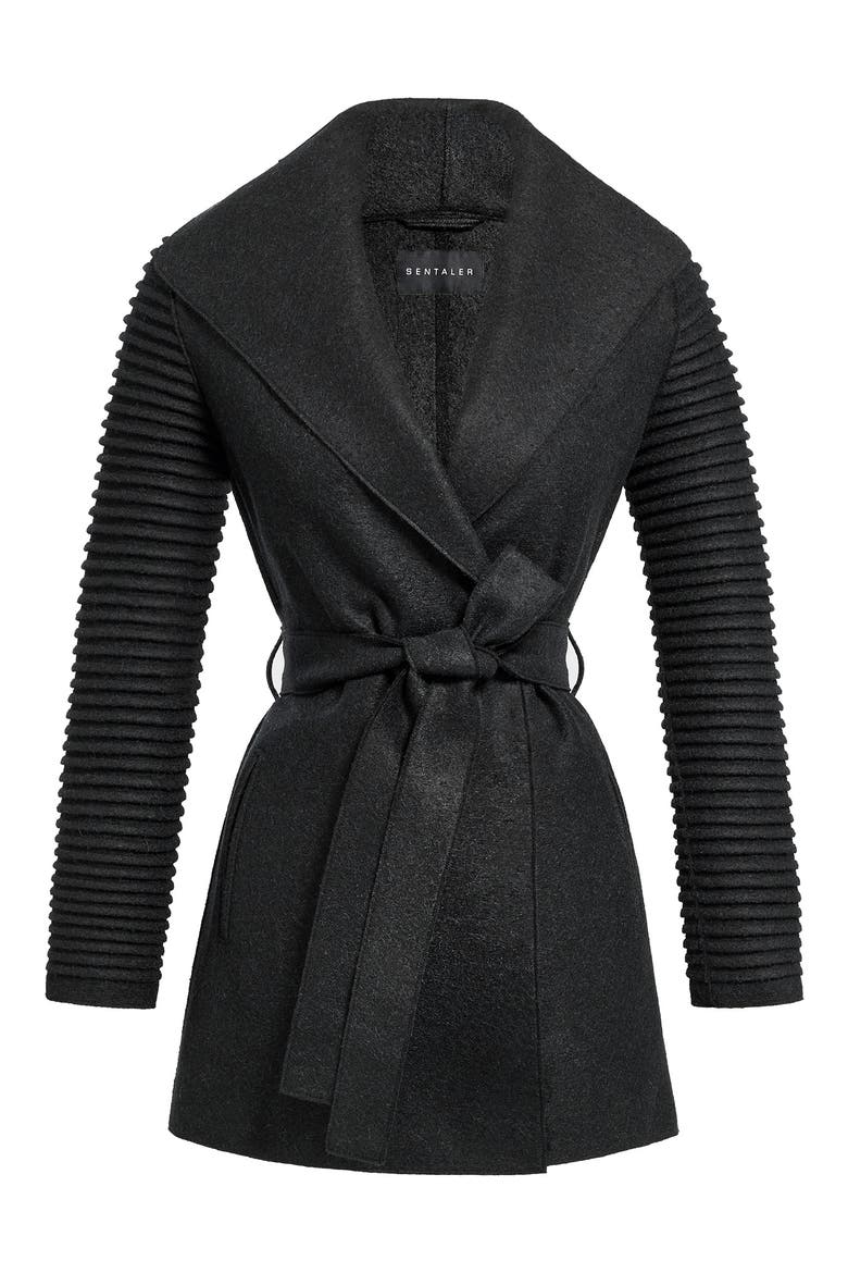 Rib Sleeve Alpaca & Wool Wrap Coat, Alternate, color, BLACK