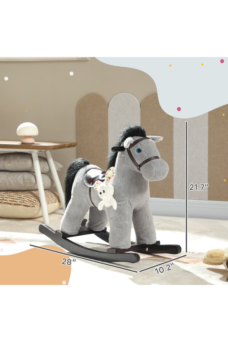 Toddler Rocking Horse Plush Kids Ride on Toy with Realistic Sound and Toy Animal Rocker for Years Old, Alternate, color, Grey