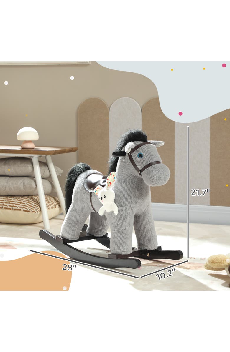 Qaba Toddler Rocking Horse Plush Kids Ride on Toy with Realistic Sound and Toy Animal Rocker for Years Old, Alternate, color, Grey