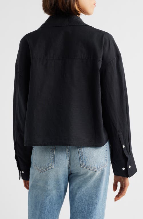 Madewell Straight Hem Crop Linen & Cotton Button-up Shirt In Jet Black