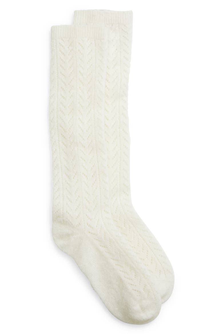 Herringbone Pointelle Crew Socks, Main, color, LATTE