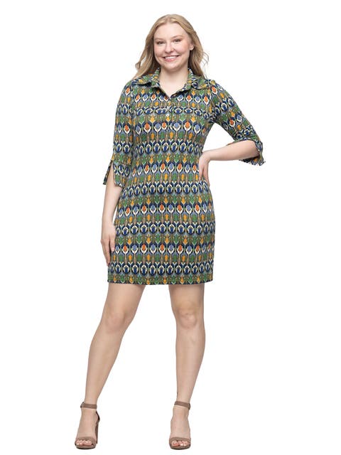 Geometric Print Three Quarter Sleeve Mini Dress