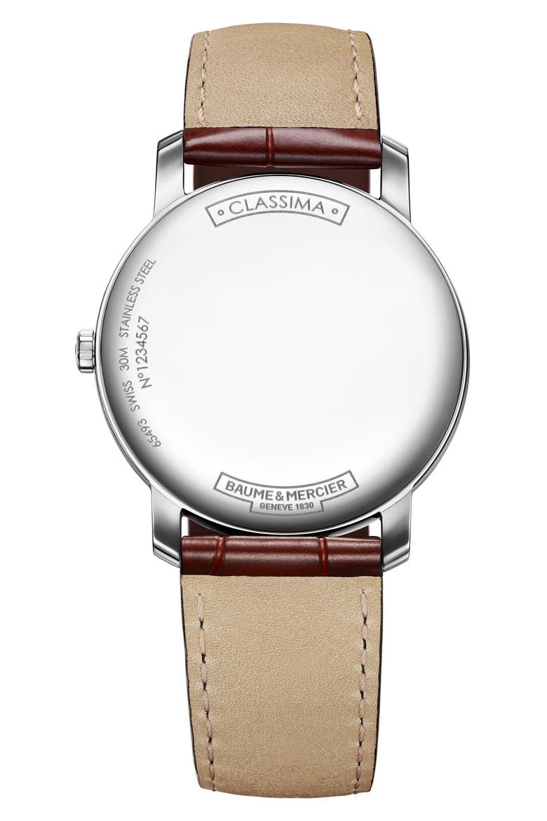 Classima Leather Strap Watch, 42mm, Alternate, color, SILVER/ GOLD/ BROWN