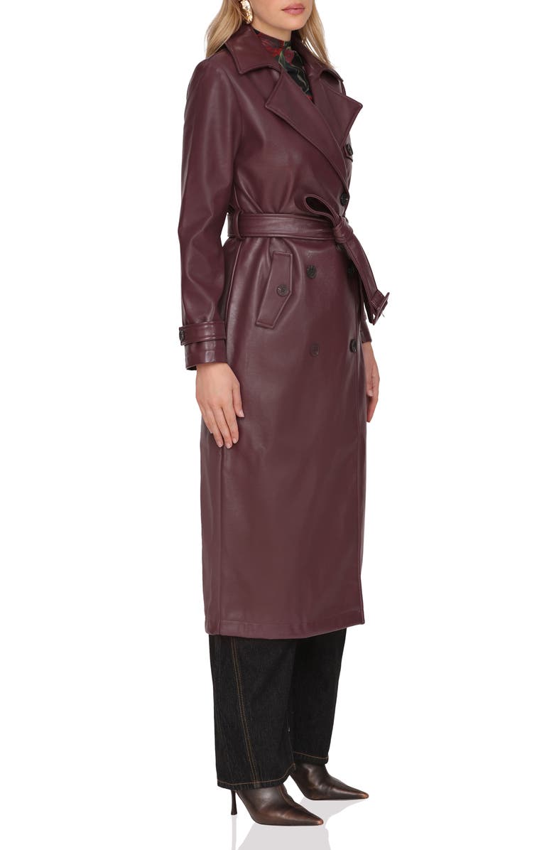 Avec Les Filles Double Breasted Faux Leather Trench Coat, Alternate, color, Oxblood