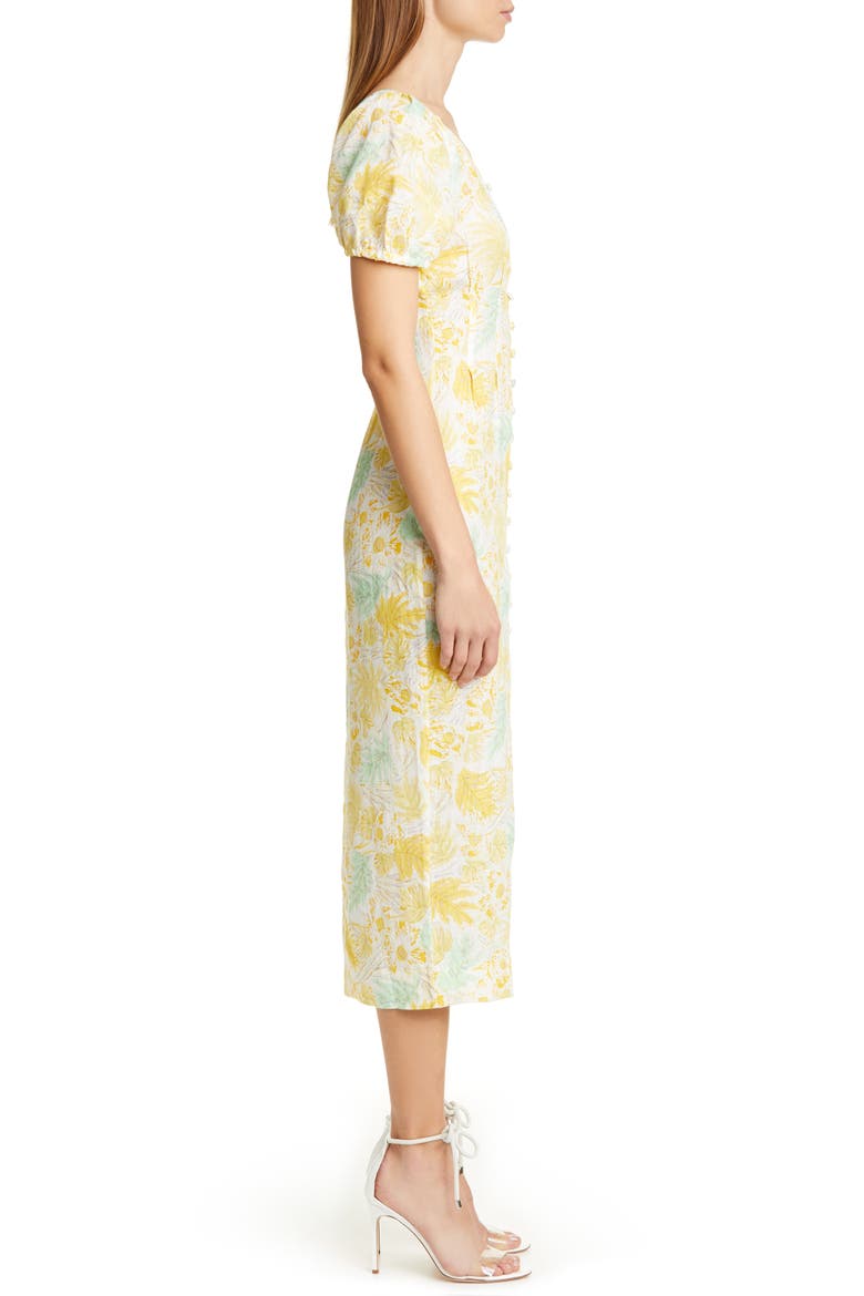 Print Linen Midi Pencil Dress, Alternate, color, LEMONADE MULTI