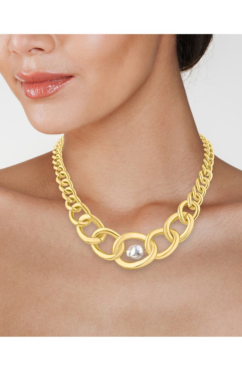 JARDIN Graduated Chain Faux Pearl Bib Necklace, Alternate, color, White/ Gold