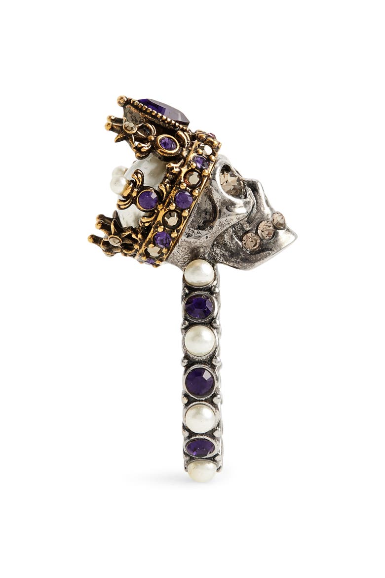 Alexander McQueen Skull Queen Ring, Alternate, color, GOLD/ PURPLE