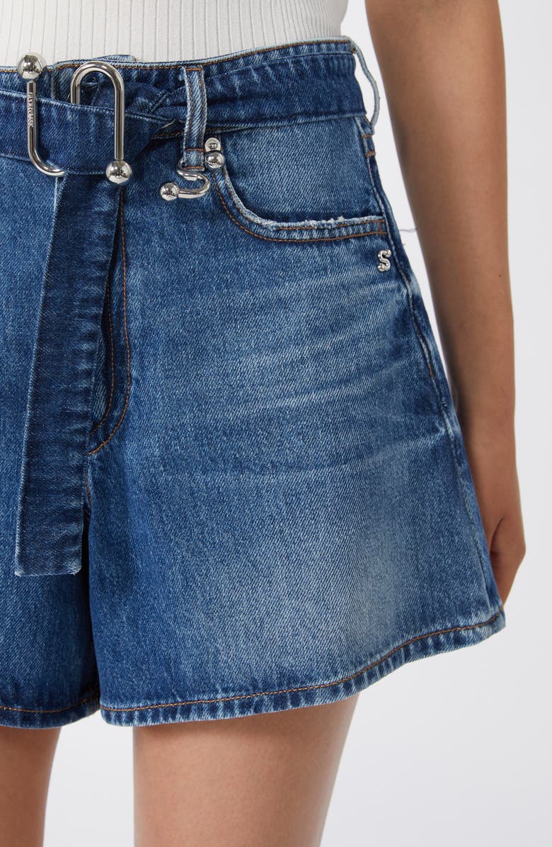 SPORTMAX Fiesta High Waist Belted Denim Shorts, Alternate, color, Midnight Blue