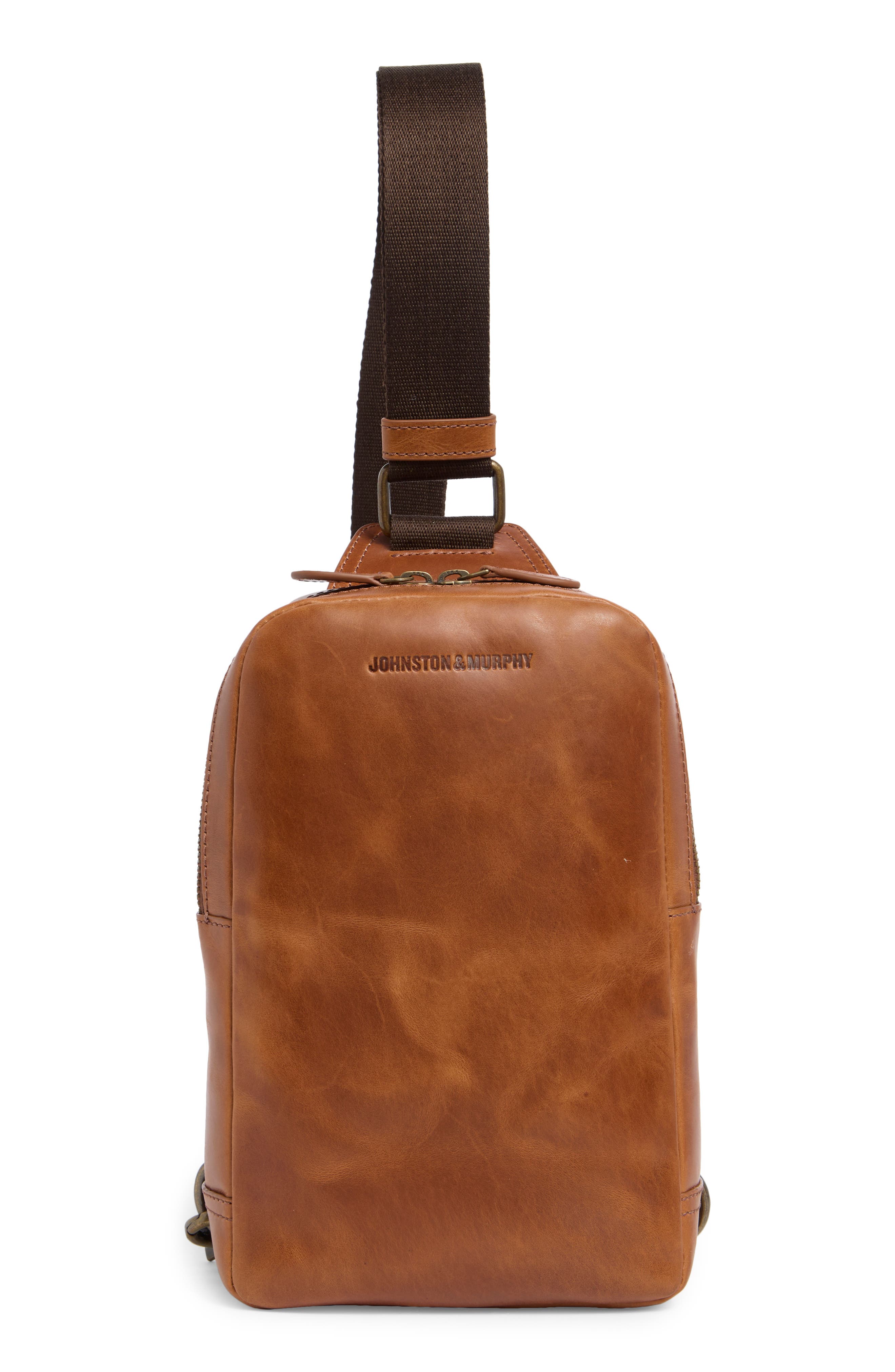 Johnston & Murphy Hunter Glazed Sling Bag, Main, color, Tan