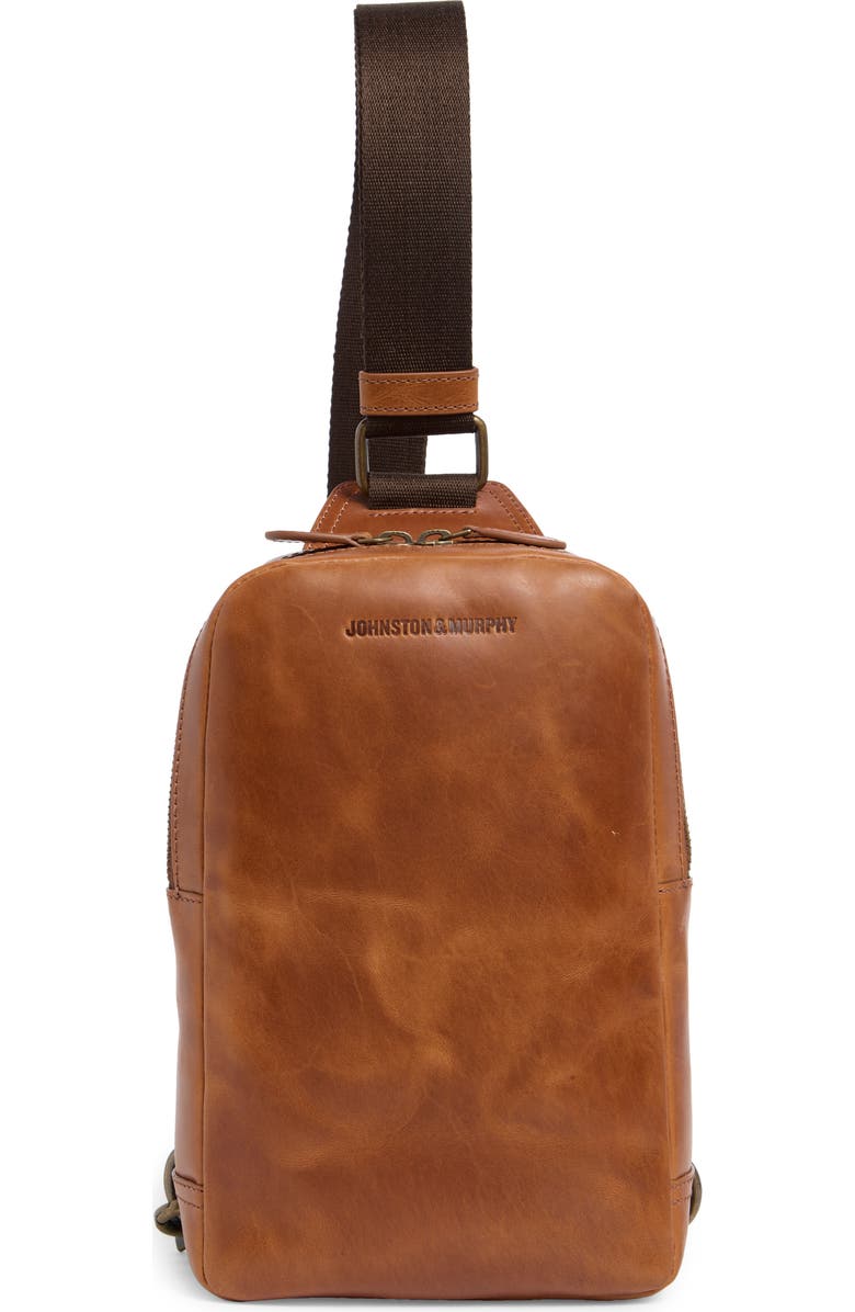 Johnston & Murphy Hunter Glazed Sling Bag, Main, color, Tan