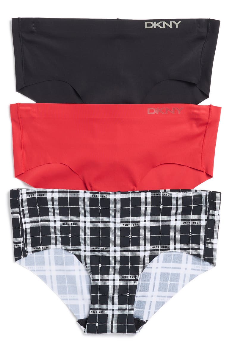 DKNY 3-Pack Assorted Hipsters, Main, color, Black / Cream / Pld