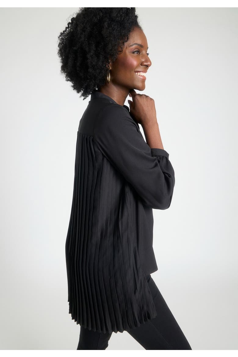 Pleated Back Georgette Tunic, Alternate, color, BLACK
