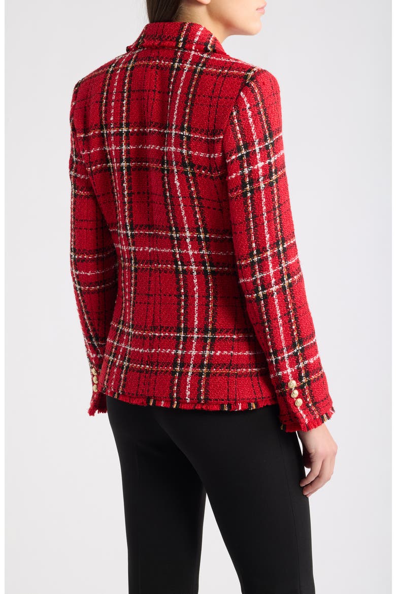 Plaid Fringe Trim Blazer, Alternate, color, LIPSTICK M